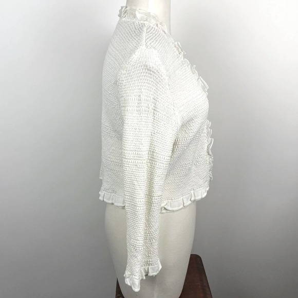 LiL POUR L’AUTRE Made in France Crop Cardigan Sweater Style Blazer White Ruffle - Picture 4 of 8